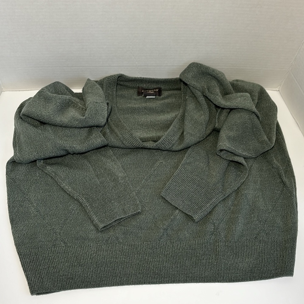 Dockers V-Neck Argyle Sweater Mens Size M Green Pullover Ribbed Geometric NWOT - Picture 8 of 9